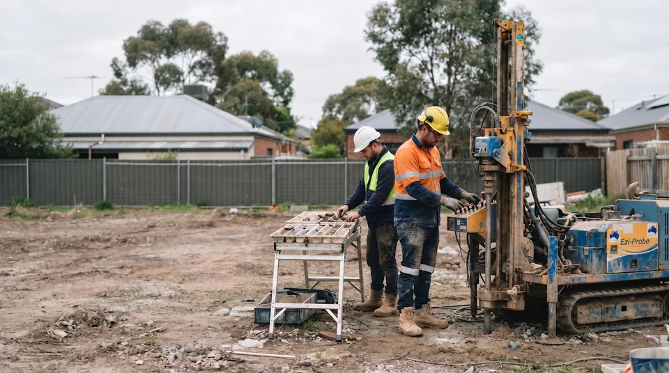 Ground investigation team working beside a drilling rig