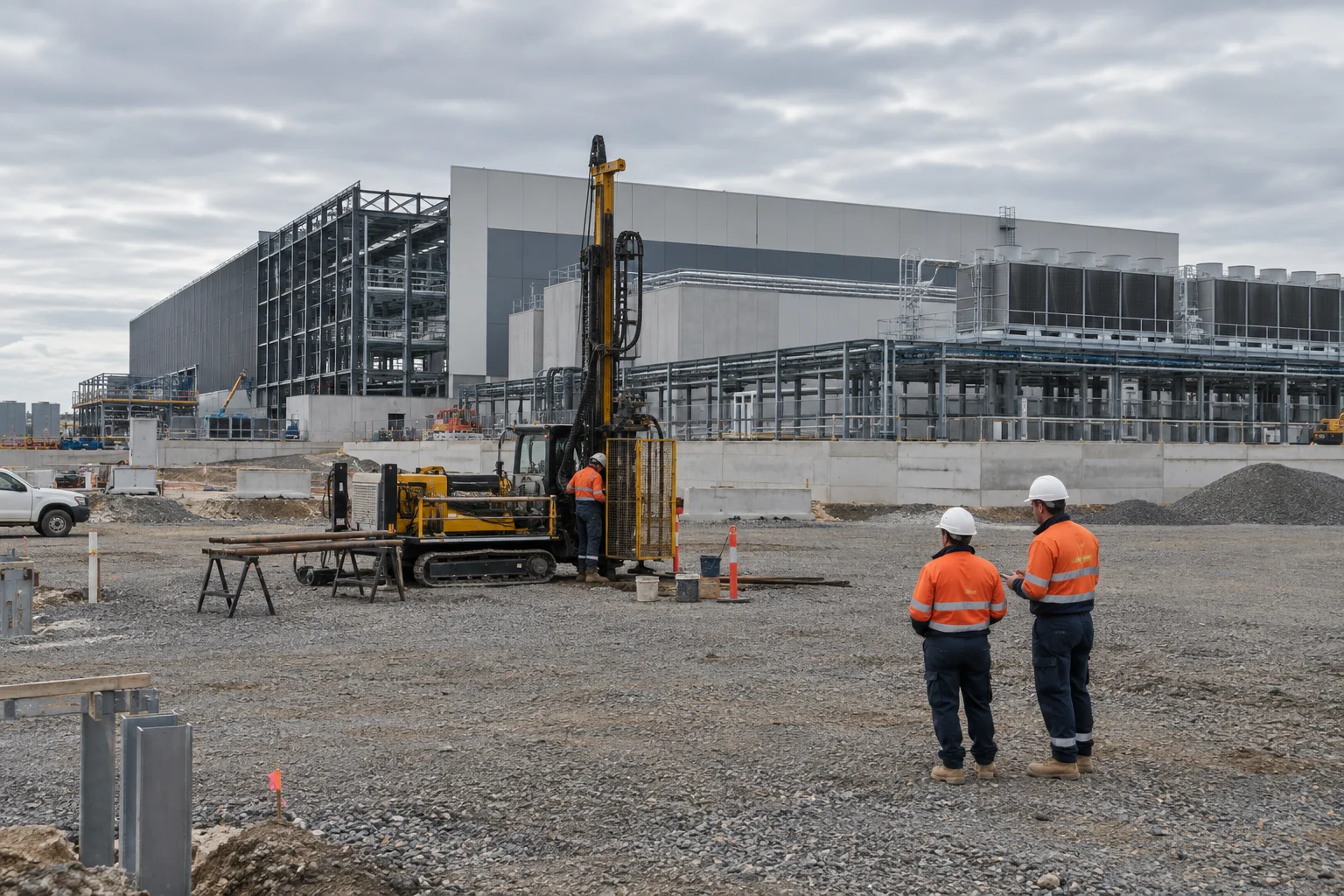 Illustrative ground investigation beside a large industrial facility